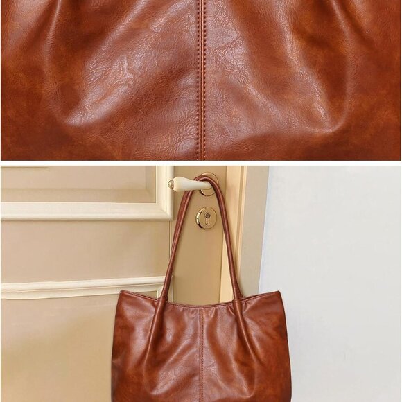 Women Large Vegan Leather Tote Bag 16L Big Handbag for Work Travel - Picture 6 of 6
